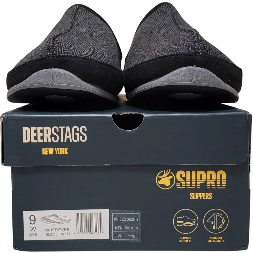 Deer Stags Men Wherever Slip On Mule Slippers Size US 9W Black Tweed